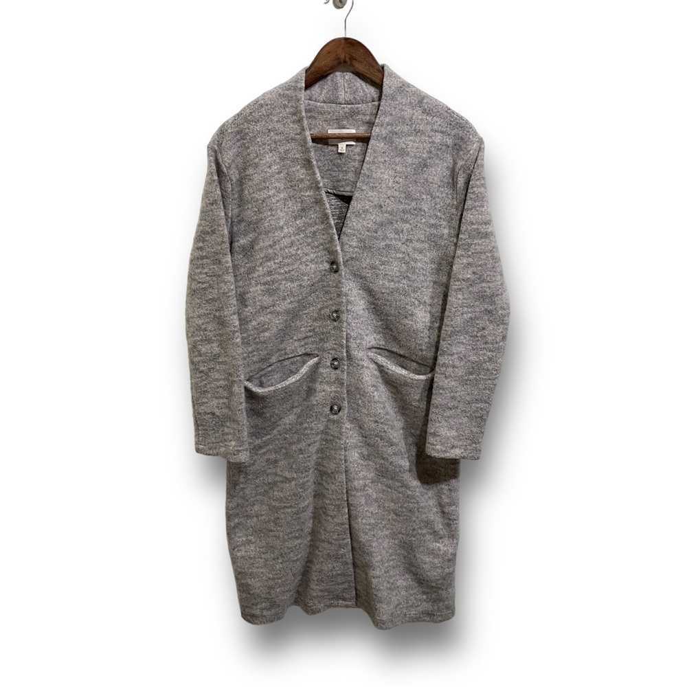 Everly Anthropologie Women's Double Pocket Long‎ Cardigan Button Up Beige Black